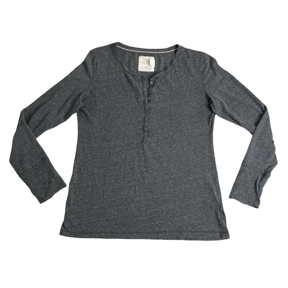 LOGG Henley Top Womens L Gray Snap Y2K Bella Elena Grunge Layering Long Sleeve